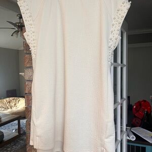 Cream Textured Dress with Pearl Accents